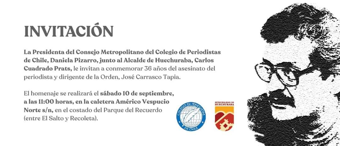 😔 A 36 años del asesinato del periodista y dirigente del Colegio de Periodistas, Pepe Carrasco, sus colegas lo seguimos recordando y a través de su figura recordamos también a todos los y las periodistas víctimas de la dictadura. 

¡Pepone siempre en nuestra memoria!