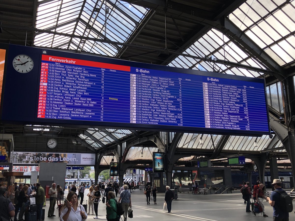Trains departing Zurich (420,000 inhabitants) in about half an hour. 1st column: national connections, 2nd and 3rd: regional trains…