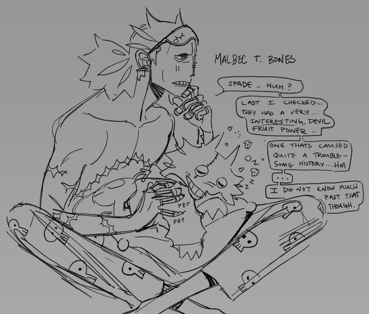 Bones thinking about other devil fruit users in thier pjs ft. talk of @_soyboy_ 's OC, Spade😉✨ 