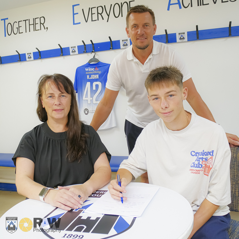 HaverfordwestFC's tweet photo. Haverfordwest County AFC are thrilled to announce that exciting academy prospect, Harri John, has signed his first professional contract with the club! ✍️

#PlayingForPembrokeshire
