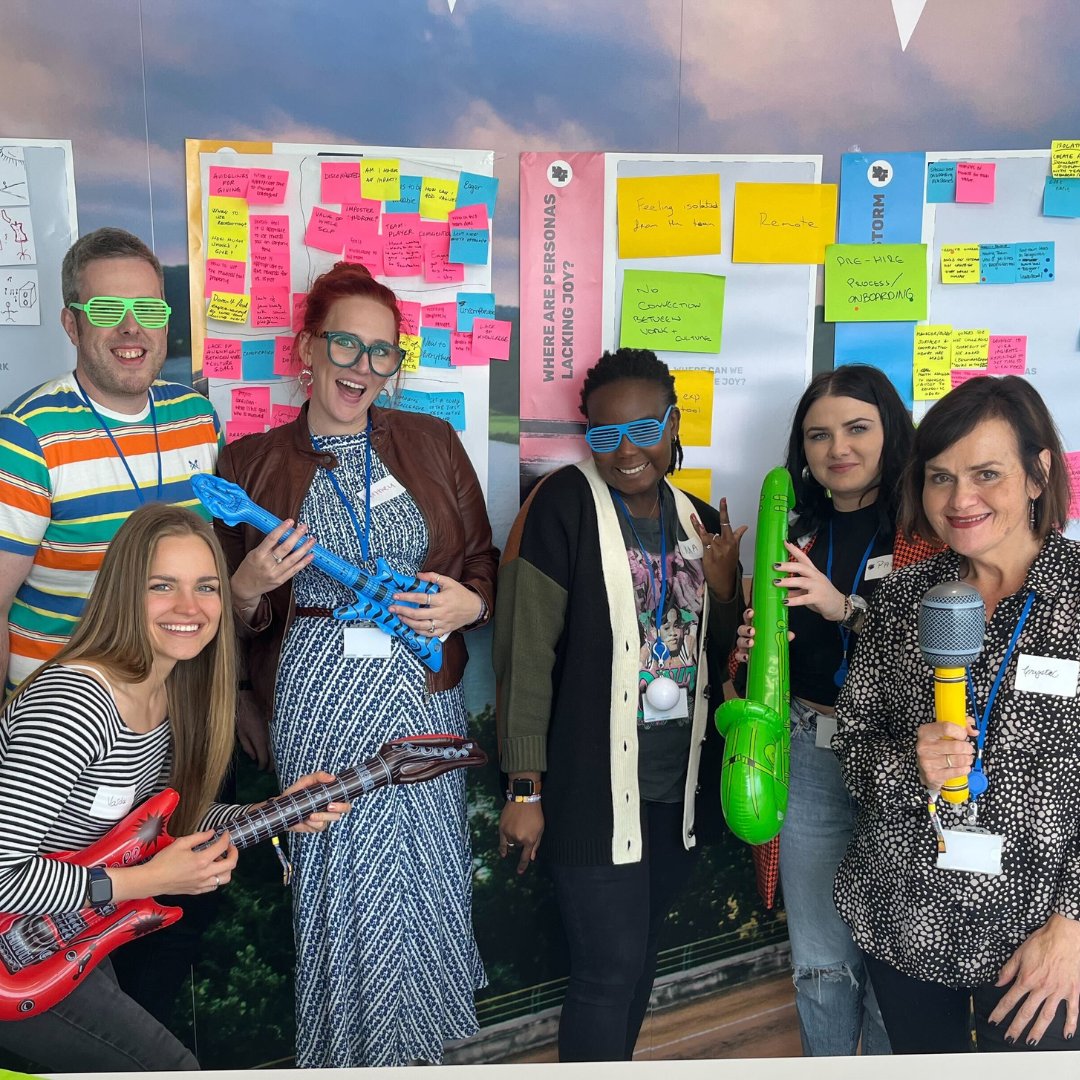 Workhuman's tweet photo. Our UX team hosted Design Fest, a one-day, festival-themed event where teams met for 4 hours, partnered with a designer, and brainstormed how to spark more joy into our product. 🤘🎸🔥💥

#lifeatWorkhuman https://t.co/2ClL4z52MO