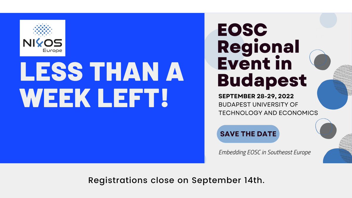 Registrations for the EOSC Regional Event close in less than a week. Don't forget to save your spot! Click: ni4os.eu/eosc-regional-…

#eoscregionalsee #boai20 #openscience #researchinfrastructure #Conference