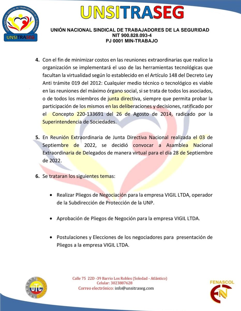 UNSITRASEGNAL's tweet photo. Asamblea Extraordinaria Nacional de Delegados UNSITRASEG https://t.co/0MpfdcMa1i