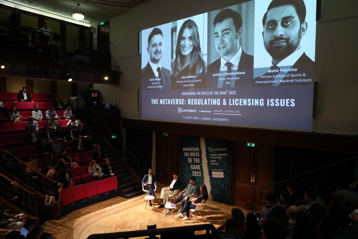 LawInSport's tweet photo. In our penultimate panel session for Day 1, we had a very insightful discussion with @AlexKel22 @JoshCharaLaw @MattSanter @mohitspasricha on the metaverse and the potential issues arising in sport like online safety, protection of property and crossover with blockchain
#LISconf22 https://t.co/MoinadnJIW