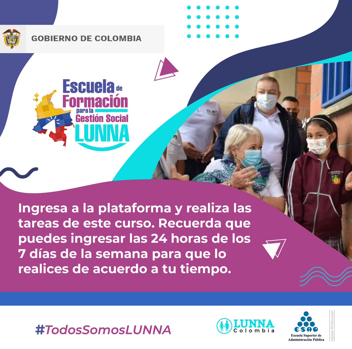 ¡Quedan pocos días! El 12 de septiembre finaliza el curso virtual y gratuito ‘Paz Cotidiana y Construcción de una Cultura de la Paz y la legalidad’.  #TodosSomosLUNNA