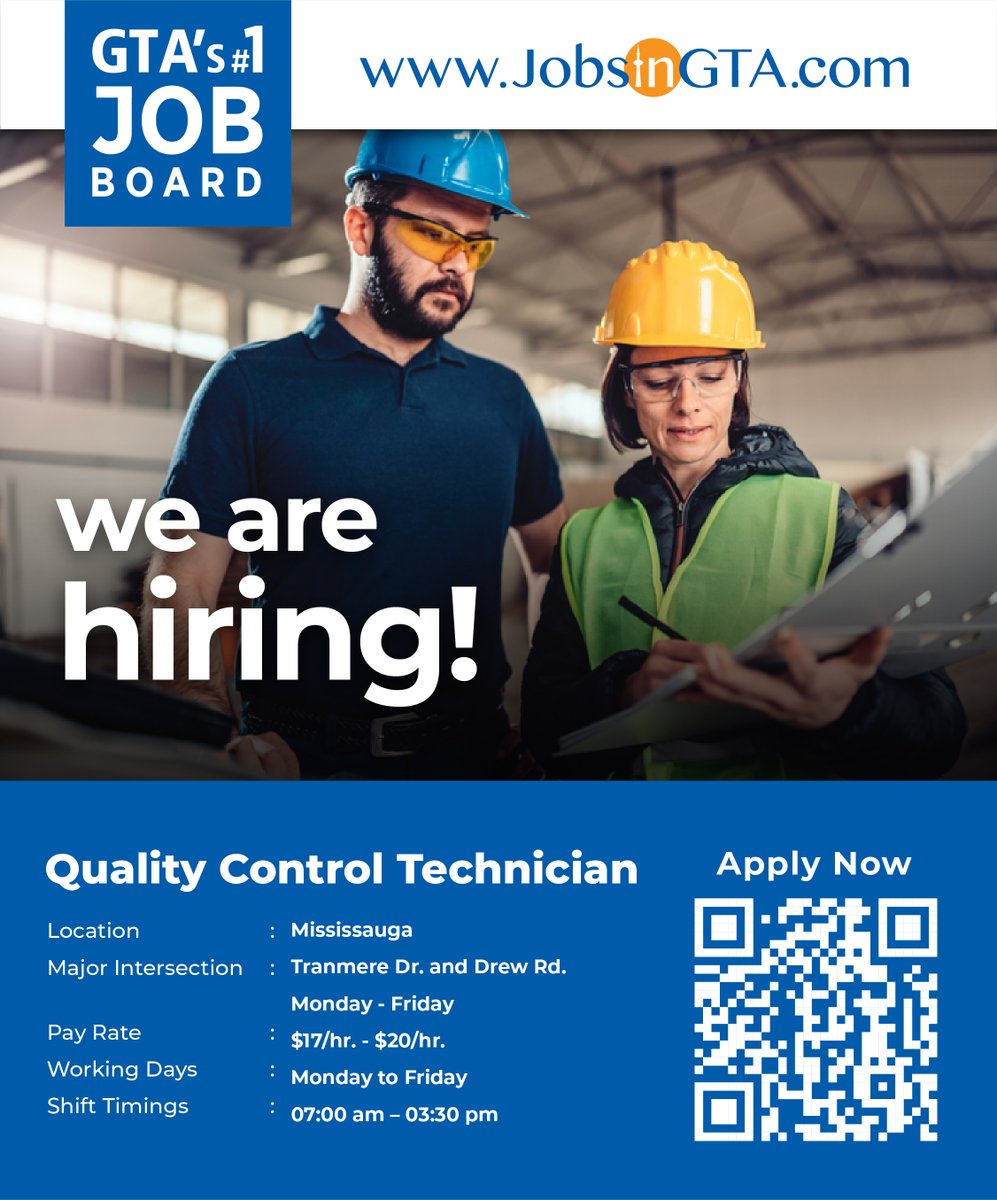 JobsInGTA1's tweet photo. We are Hiring: Quality Control Technician

Apply: https://t.co/PN5cbROP6k

Candidates Sign up: https://t.co/VTqBkgSNTh

#JobsInGTA #Vacancy #ApplyNow #HiringNow #HiringAlert #Quality #Control #Technician #General #Labour #Hiring #Motivation #Brampton #GTA #Canada https://t.co/GoUbcZRYng