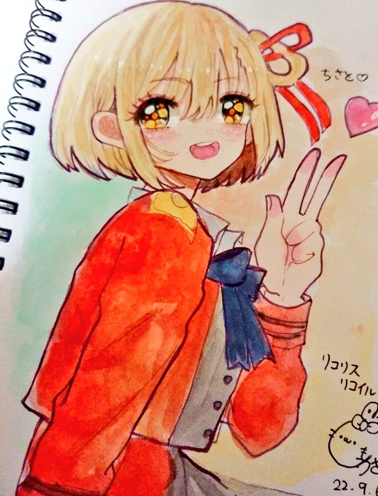 井ノ上たきな 「リコリス 」|🐰ももうさぎ🐰💗水彩とコピック💗のイラスト