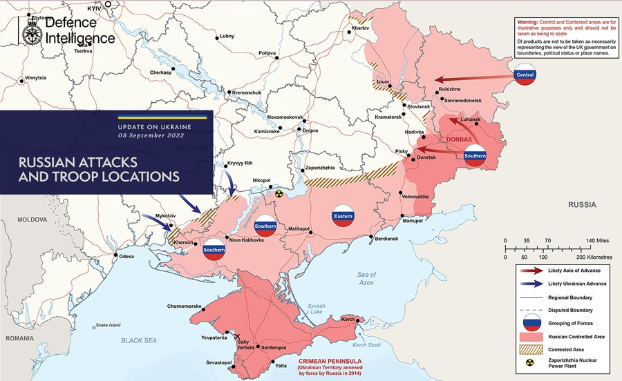 Russian attacks and troop locations map 08/09/22