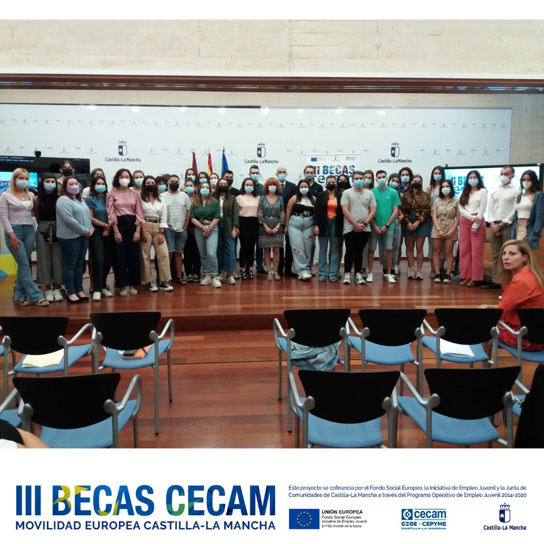 _CECAM's tweet photo. 48 jóvenes de #CLM participarán en las III Becas CECAM y realizarán prácticas profesionales durante 3 meses en #Irlanda y #Bélgica

#BECASCECAM_Europa, iniciativa de @_CECAM  cofinanciada por #FSE, #IEJ, @gobjccm dentro de @garantia_juv y #POEJ
@juventudclm @educajccm https://t.co/VJd0MfJ4kn