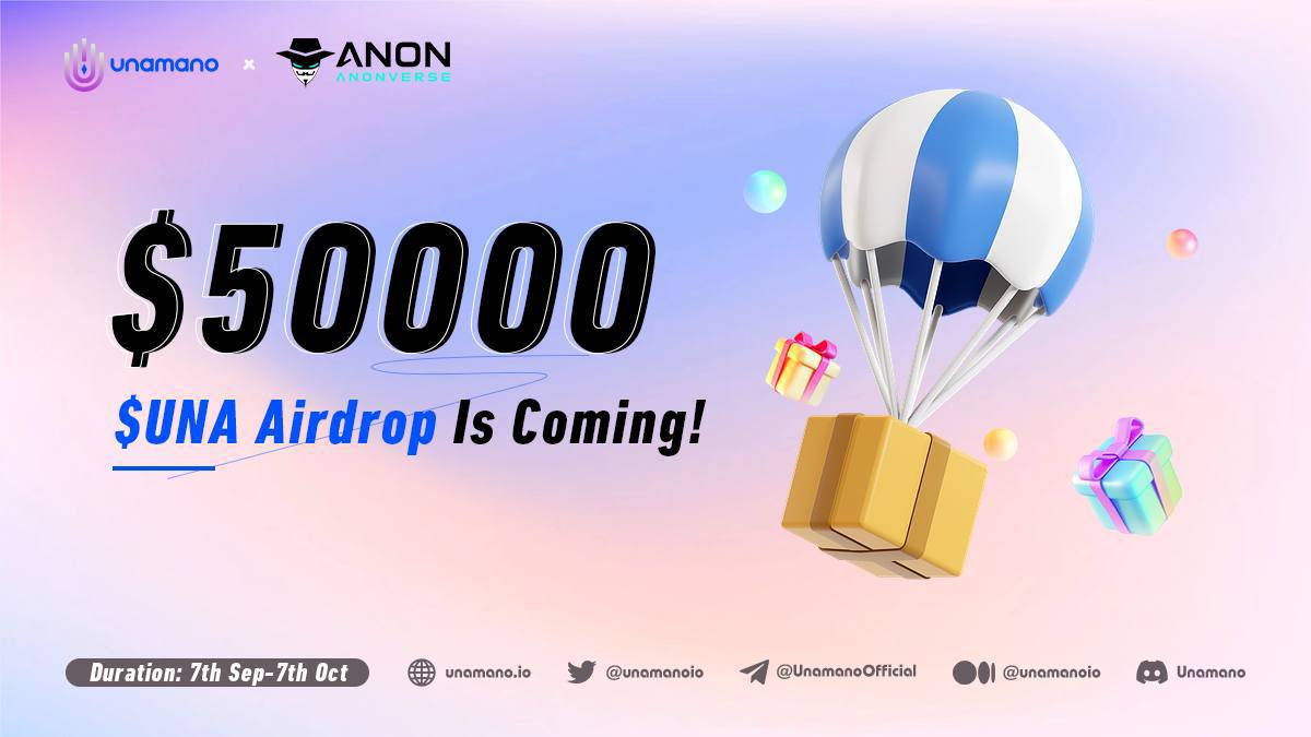 Anonverse | We're Hiring! (@anon_metaverse) on Twitter photo Unamano & Anonverse Joint #Airdrop
💰$50,000 $UNA up for grabs
⏰7th Sep - 7th Oct
Rules:docs.google.com/forms/d/1VpcPB…
1️⃣Rt,💚,@ 3
2️⃣Follow <a href="/unamanoio/">Unamano $Whypad</a> + <a href="/Anon_Metaverse/">Anonverse | We're Hiring!</a>
3️⃣Join t.me/UnamanoOfficial + t.me/Anonverse_offi…
4️⃣Join discord.gg/eMXk9m9Kpt + discord.gg/FgCK7taHp3 Unamano & Anonverse Joint #Airdrop
💰$50,000 $UNA up for grabs
⏰7th Sep - 7th Oct
Rules:docs.google.com/forms/d/1VpcPB…
1️⃣Rt,💚,@ 3
2️⃣Follow <a href="/unamanoio/">Unamano $Whypad</a> + <a href="/Anon_Metaverse/">Anonverse | We're Hiring!</a>
3️⃣Join t.me/UnamanoOfficial + t.me/Anonverse_offi…
4️⃣Join discord.gg/eMXk9m9Kpt + discord.gg/FgCK7taHp3