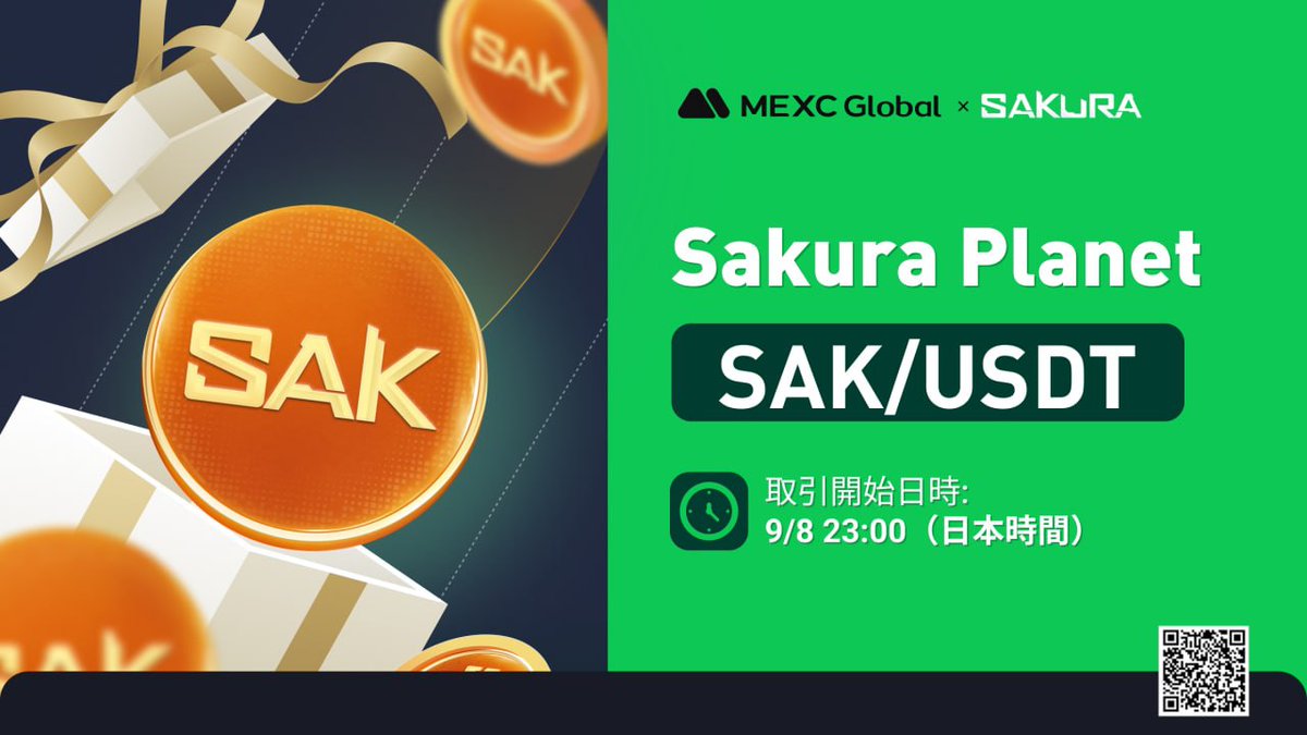 MEXC_Japan's tweet photo. #MEXC イノベーションゾーンにて取引ペア【 $SAK /USDT】を上場 @SakuraMeta

✅入出金：開始済み
📈取引開始日時：9/8 23:00(日本時間)

詳細は👉https://t.co/Esl10vIhhZ

#暗号資産 https://t.co/WGcSkc9fEX