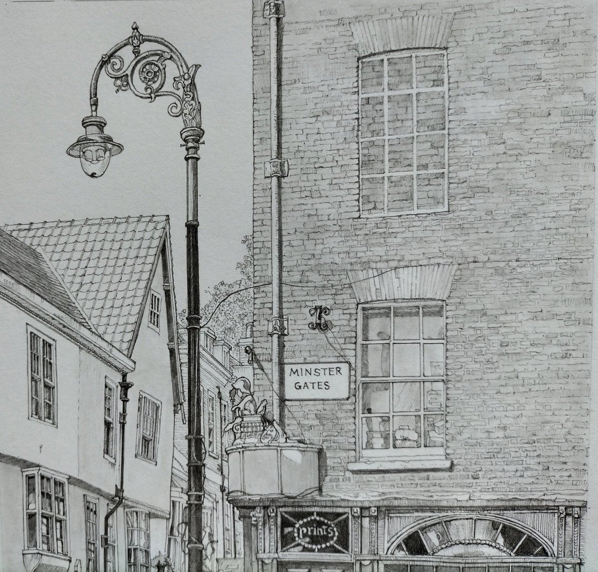 allantadams's tweet photo. For #ironworkthursday here is the lamp post that until recently lit the junction of #MinsterGates and #Petergate, York.
@yorkcivictrust @yorkwalls @Serlianna #pencil #drawing https://t.co/neOBvyc1FK