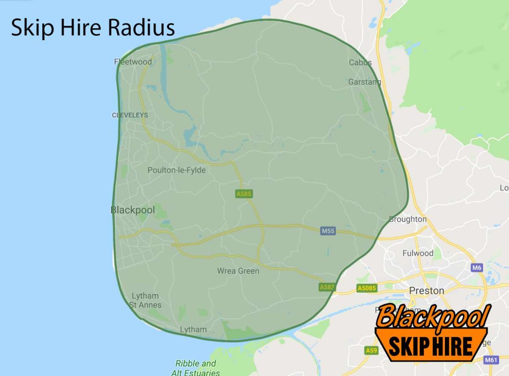 SKIP HIRE RADIUS 🗺️
Ever wonder if we deliver skips in your area?
Here's our radius map showing all the areas we deliver skip hire service to our customers. 
Get booked in today via our online skips booking system blackpool-skiphire.co.uk or simply give us a call. 01253 892020.