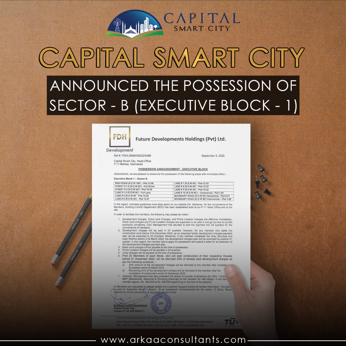 Arkaaconsultant's tweet photo. Capital Smart City are delighted to announce the possession of Sectors - A to H Overseas Prime - 1,
Sector - B (Executive Block - 1),
And lastly,  Sector - F Overseas East.
#arkaaconsultants #Arkaa #HRL #FDHL #capitalsmartcity #capitalsmartcitypossession #overseaseast #Possession https://t.co/oEaUp8sG8N