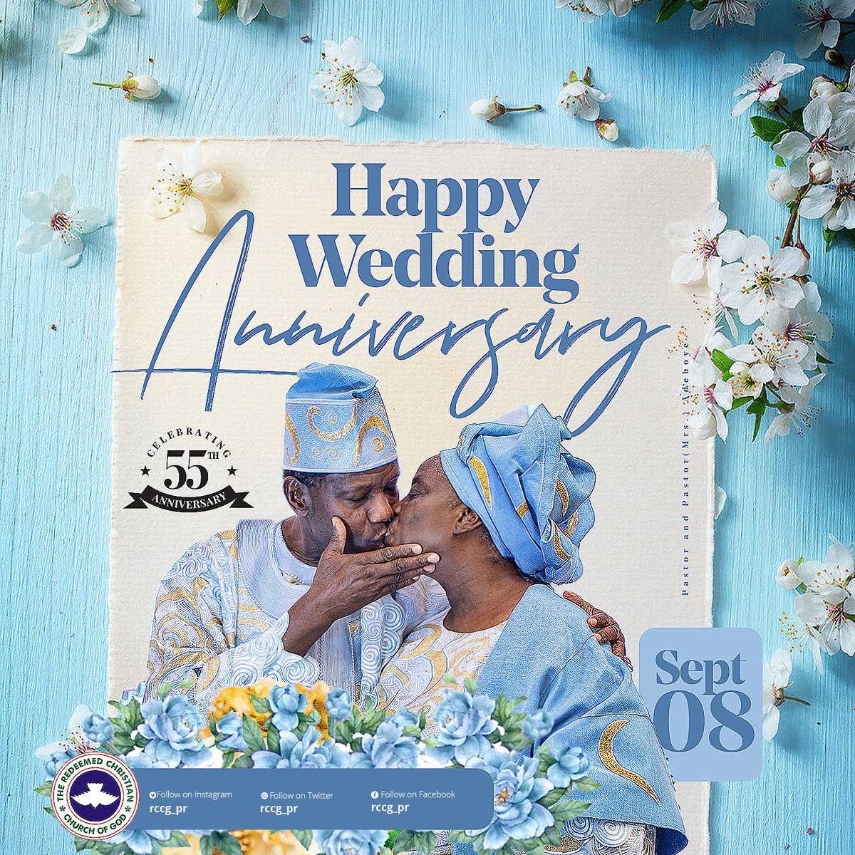 Congratulations to our dear <a href="/PastorEAAdeboye/">Pastor Adeboye</a> and <a href="/PastorFAAdeboye/">Pst Mrs F.A.Adeboye</a> on the occasion of their 55th Wedding Anniversary. 
May your love continue to wax strong and May God always dwell in the midst of you. Amen.