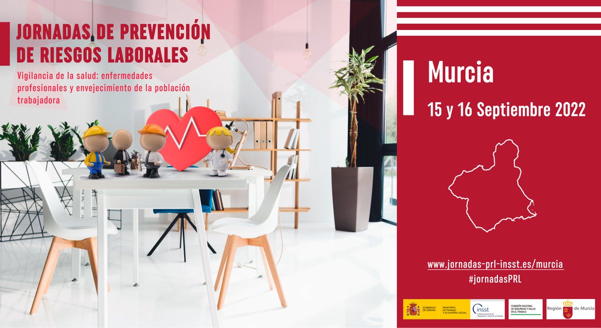 INSST_MITES_GOB's tweet photo. ‼️ Aún estás a tiempo de inscribirte en las próximas #JornadasPRL 

❤️Dedicadas a la Vigilancia de la Salud: Enfermedades profesionales y envejecimiento de la población trabajadora.

🗓️ 16 de Septiembre en #Murcia 

⏩Inscríbete aquí: https://t.co/grcLBpNhgo
#INSST https://t.co/RD42tQDnak