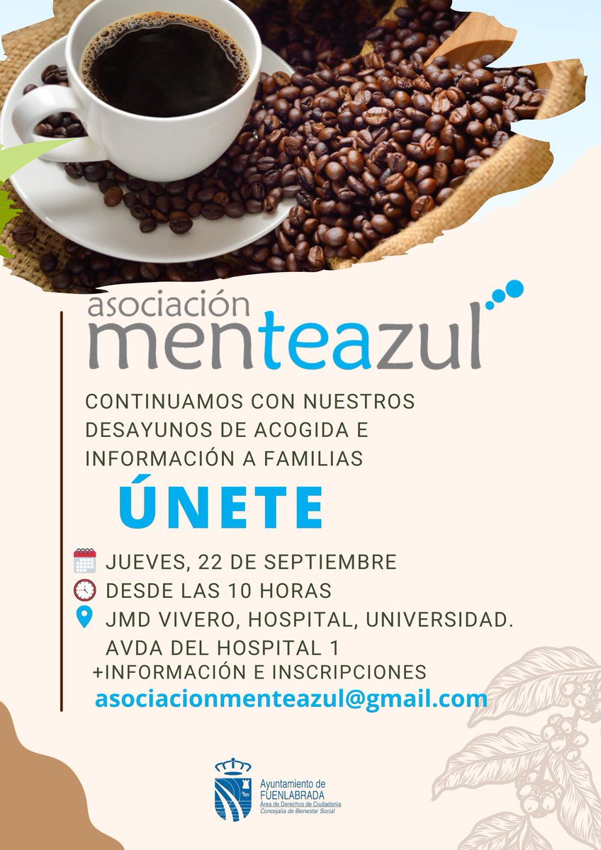 Os esperamos el próximo jueves 22 de septiembre. ☕️⏱ 10:00h 🏢 Junta Municipal de Distrito Barrio Vivero, Hospital y Universidad