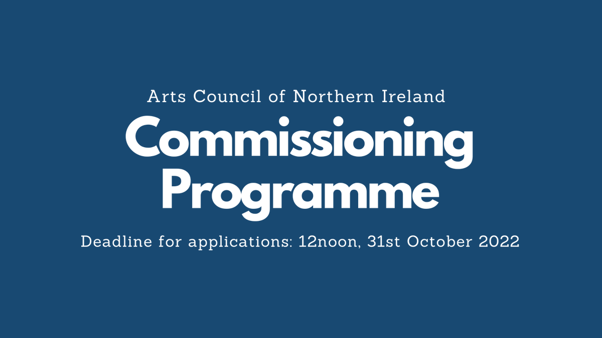 #FundingNews
We have opened a new Commissioning Programme for organisations.

Awards of up to £25,000 available to enable the widest possible range of organisations to commission new work across all artform areas.

Find out more and apply: artscouncil-ni.org/funding/scheme…