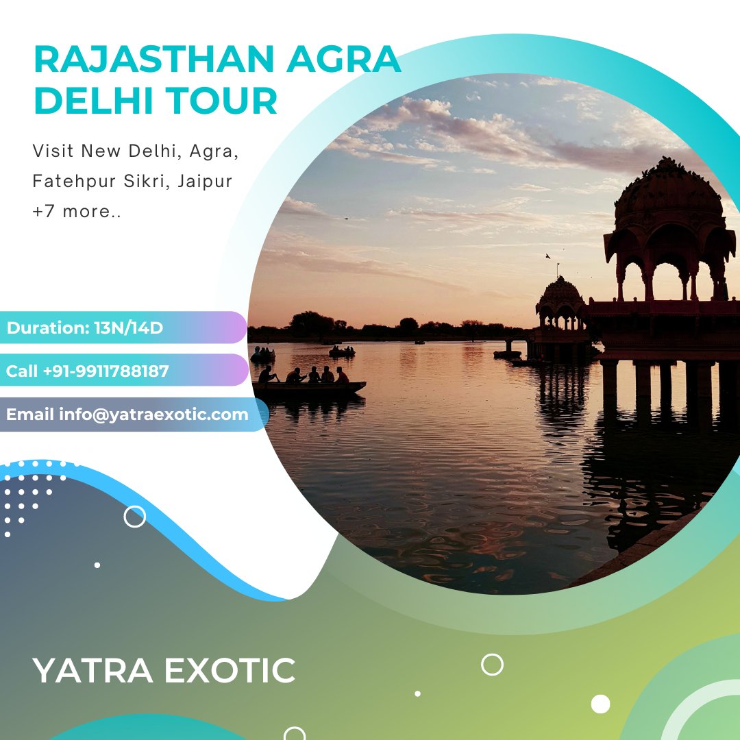 ExoticYatra's tweet photo. #indiatourism #rajasthantours #agratourism #tajmahaltourism #delhitours #incredibleIndia

During the 14 days India tour, you will explore Delhi, Agra, and Rajasthan, the most popular tourist circuit in India. The trip also includes accommodation, meals, transfers, and sightseeing https://t.co/aIwrJO3N8o