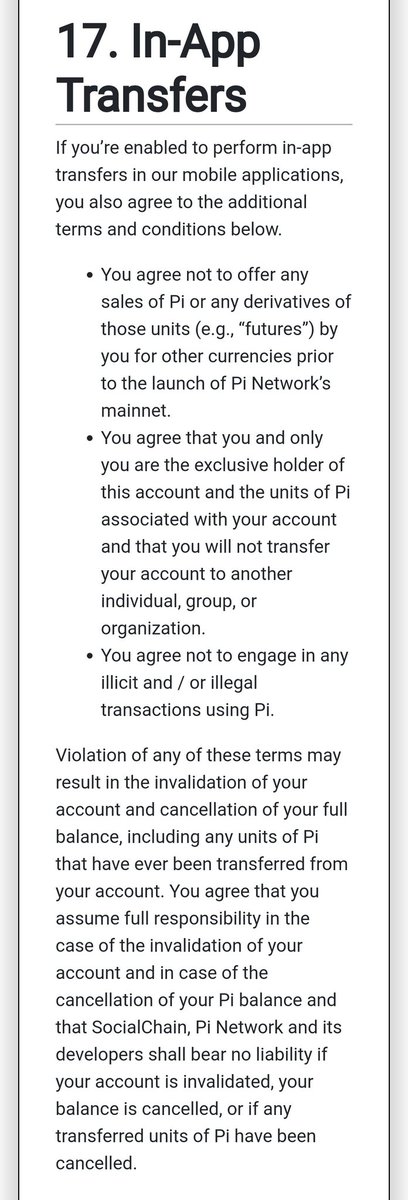 All attention‼️

⚠️The core team of Pi clearly pointed out in Article 17 of Pi Network's terms of service that violation of these terms in the picture may result in your account being banned, and serious circumstances will restrict you from continuing mining.
#PiNetwork