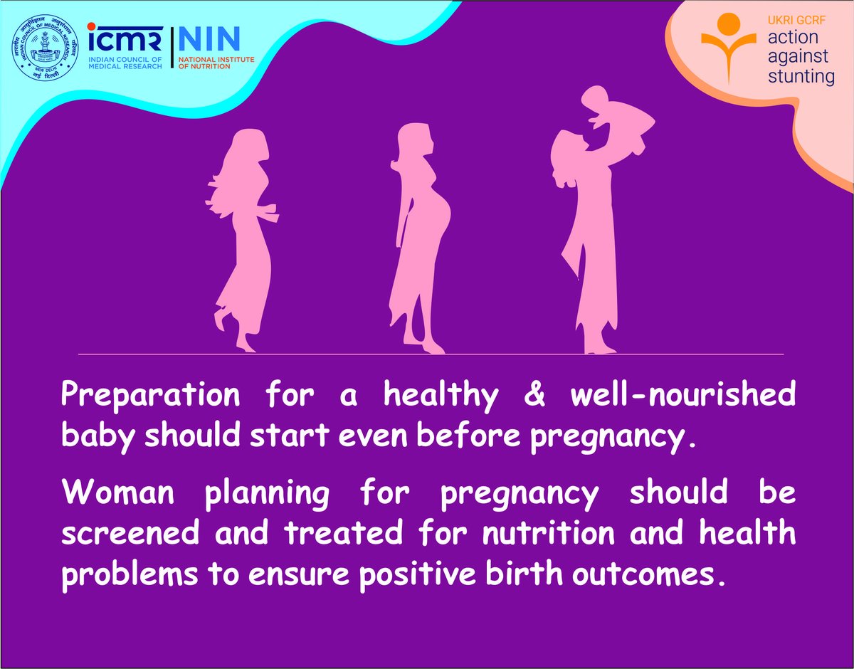 Pre-conception Nutrition Needs utmost care for #healthypregnancy #SafeDeliveries #Healthybabies and beyond
#ActionAgainstStuntingDay2022 #PoshanMaah2022 
@actionstunting @ICMRDELHI @MoHFW_INDIA @MinistryWCD @PIBHyderabad @DeptHealthRes