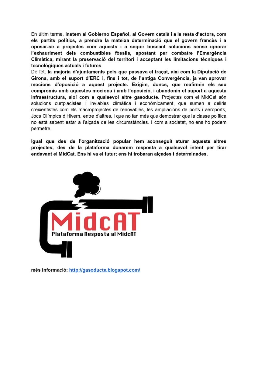 aiguaesvida's tweet photo. Diem #NoMidCat!
NO a la INDÚSTRIA FÒSSIL! 🛢️☠️
@OlafScholz @sanchezcastejon @perearagones @Teresaribera
Diem SÍ a una #TransicióEnergètica, sense ignorar #CrisiEnergètica, que doni resposta a l'#EmergènciaClimàtica i respecti el territori🌿🌎♻️
@RespostaMidcAT 👇 https://t.co/O7y0ExDOKO