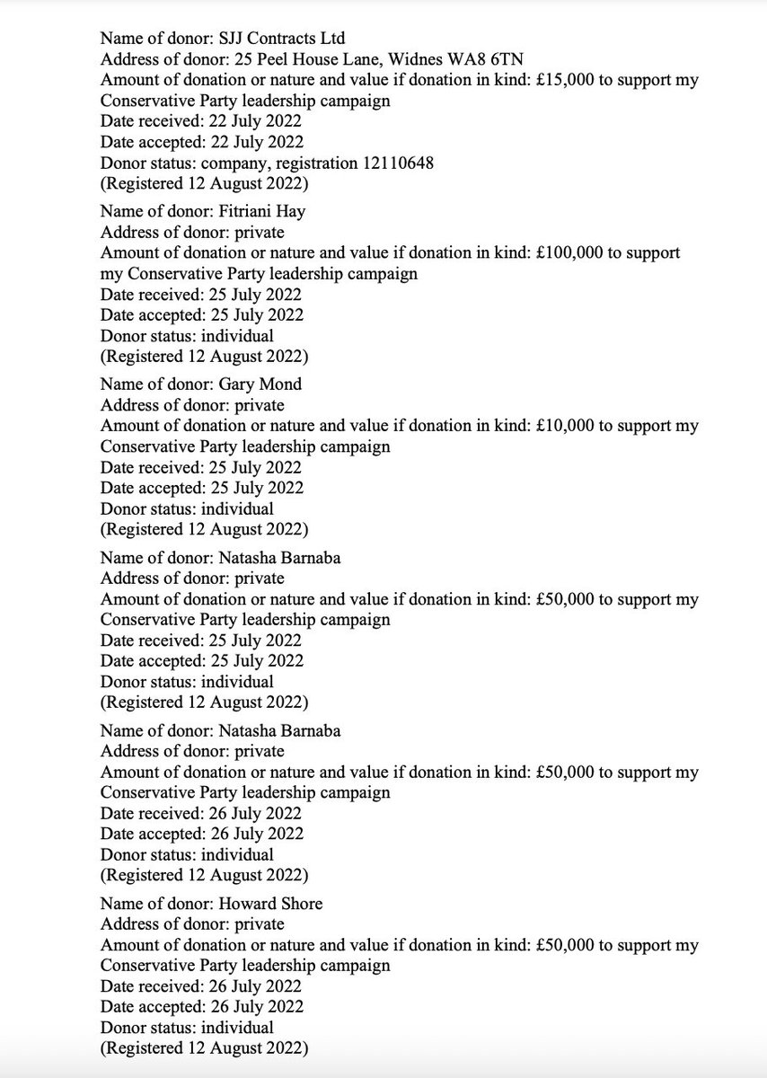 AdamBienkov's tweet photo. While all eyes are on her energy plan announcement, Liz Truss just revealed a huge list of donations, worth £425,000, she received for her campaign. Donors include property developers, hedge funders, and a mining company. https://t.co/1dQKXCmseN