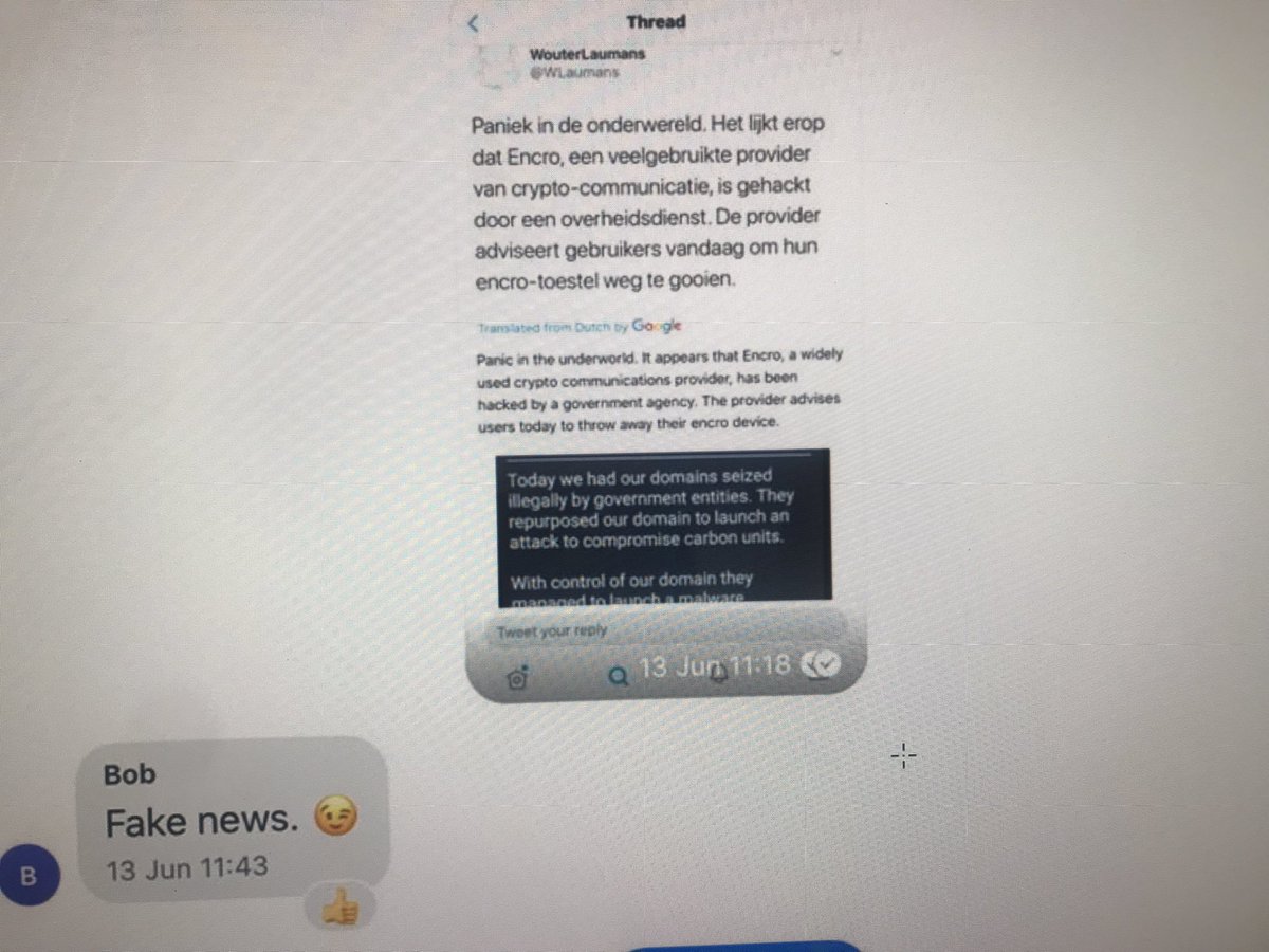 upsidedowntimes's tweet image. #Corruption news. Secret messages between U.K. &amp;amp; JIT suggests the #Encrochat hack alert message came from within JIT NCA group “Fake news 😉” does not emote concern does it?  After all the French review date was declared in the same group as the 15th June #SignalChatGroup