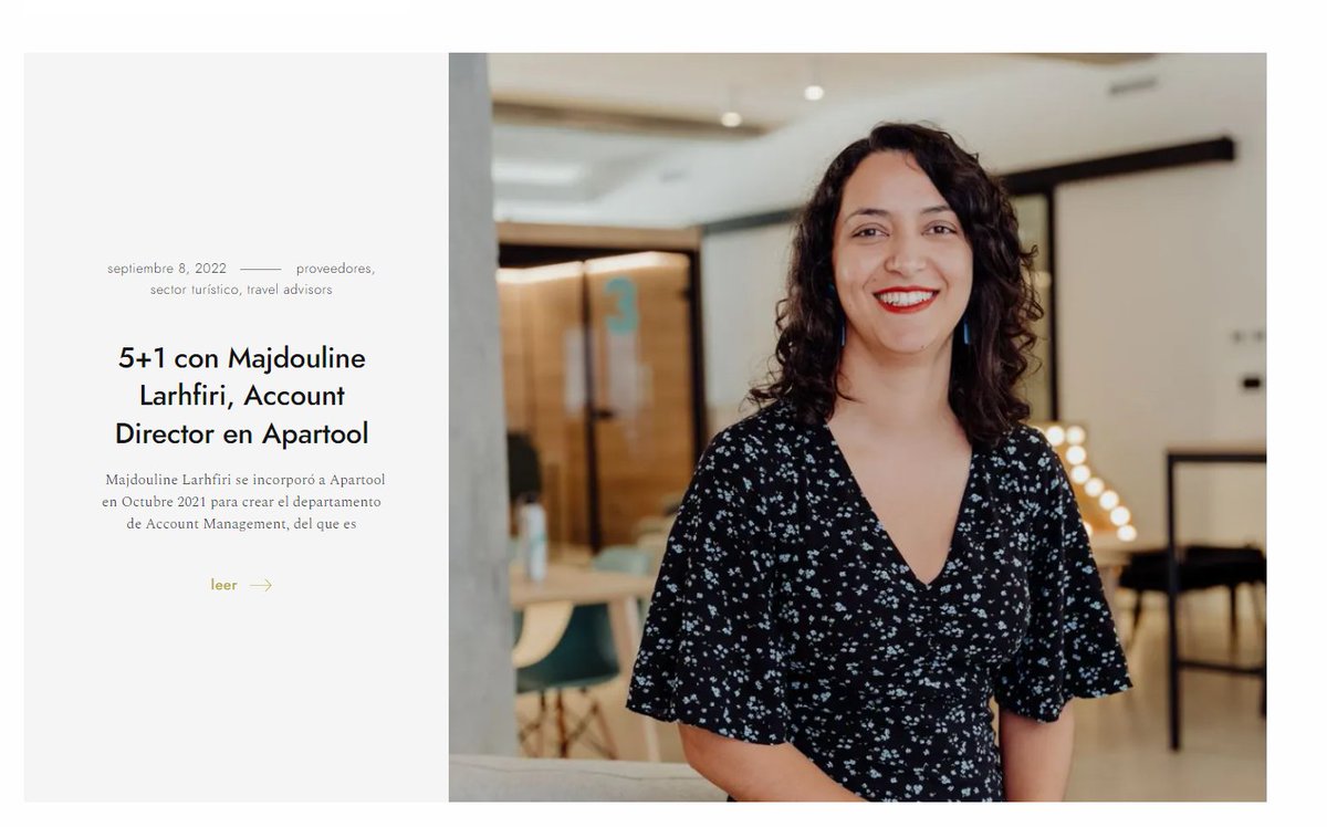 tadvisorsguild's tweet photo. Uno de los principales objetivos de @apartool es convertirse en un partner preferente en el mundo del Temporary Corporate Housing.
Hoy en nuestro #BlogWCCT hablamos con Majdouline Larhfiri, su Account Director 👉https://t.co/JP5BSAyUVe https://t.co/3QOMxMENJI