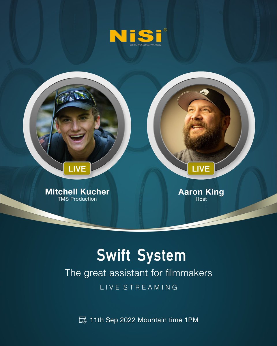 NISI LIVE STREAMING EVENT - Sunday 11th September @ 1pm MDT (Mountain Daylight Savings Time)

Join us for this live streaming event for the launch of the new NiSi Swift System with host <a href="/PhotogAdventure/">Photog Adventures</a> and special guest <a href="/tmsproductions_/">TMS</a>! #nisifilters 👇

youtu.be/paWTRxbsH5M
