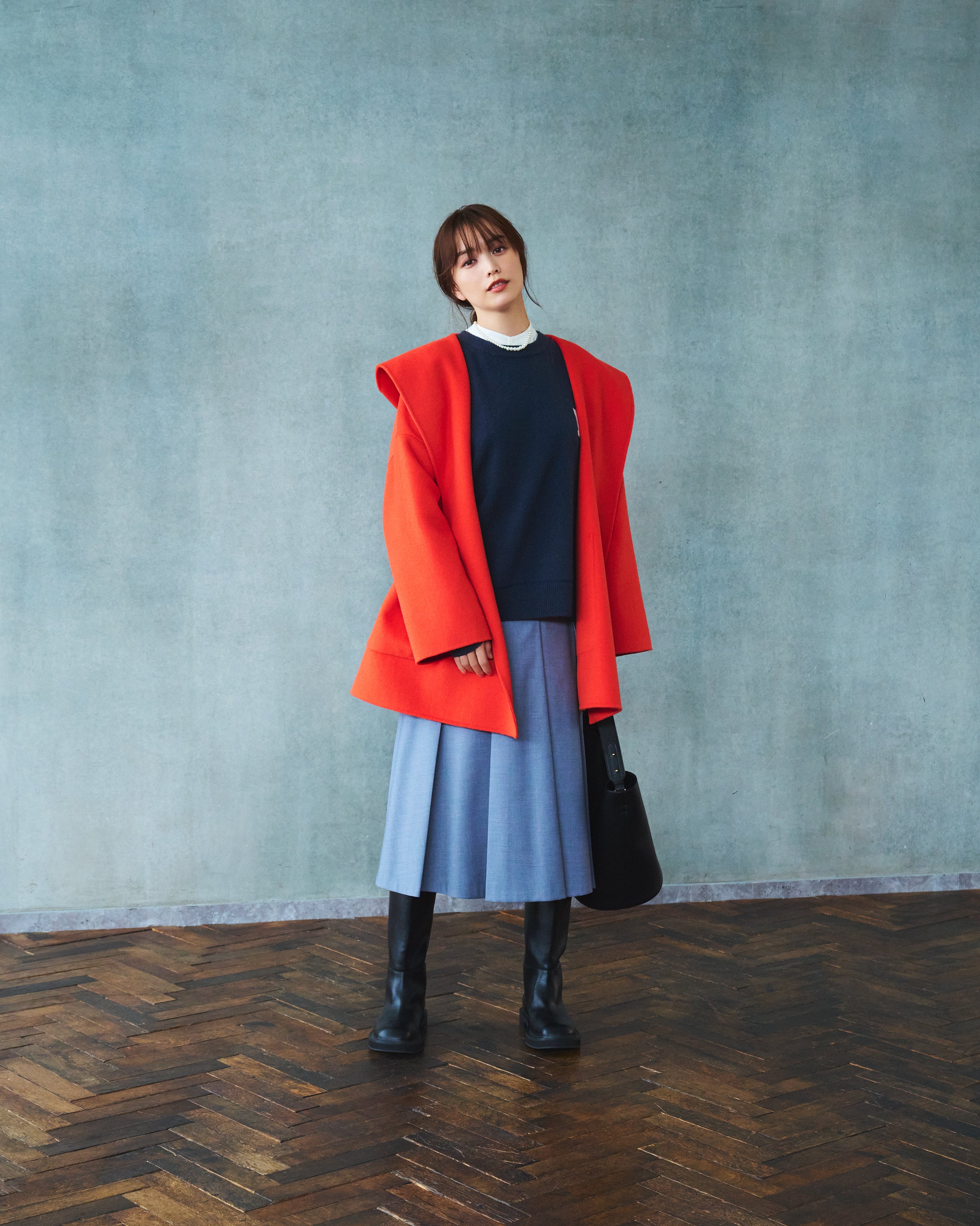 【試着のみ】Mila Owenロングジレ·パンツセットアップ黒　蛯原友里 Essential Style for SPRING “蛯原友里が導く、鮮度を高める春の