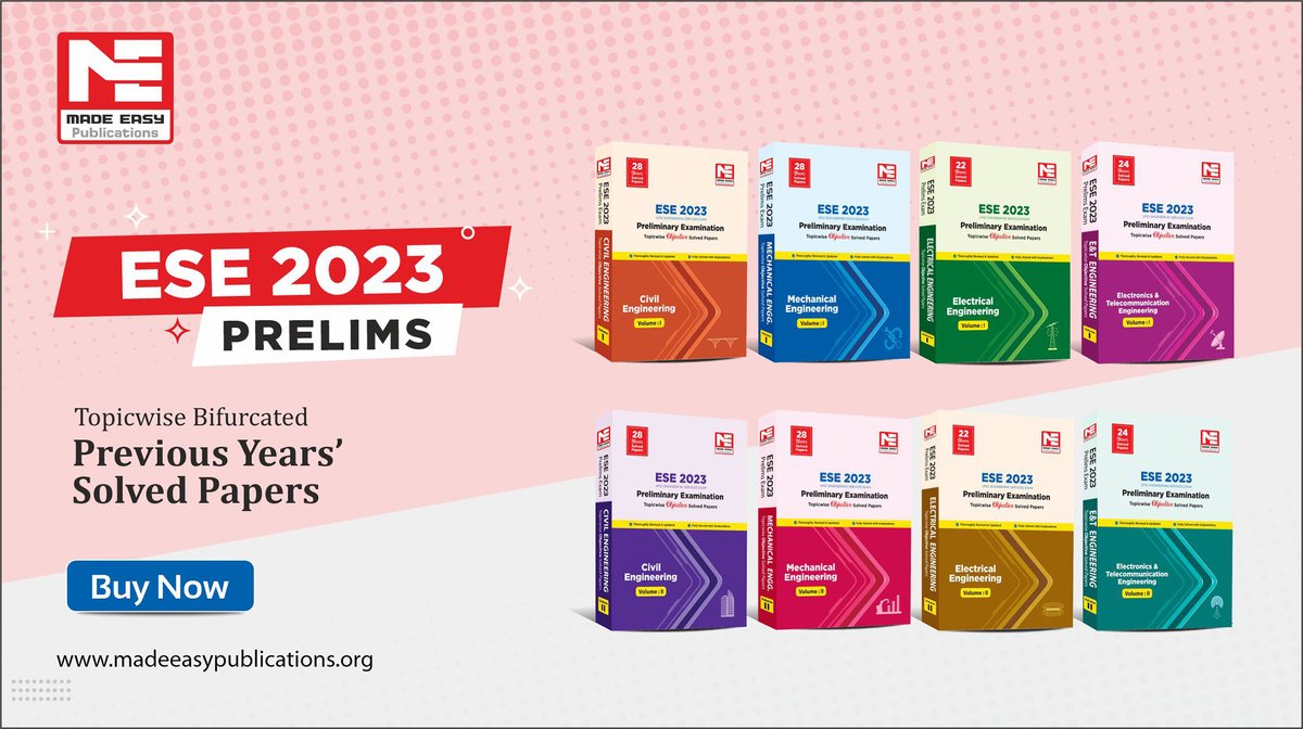 MADEEASY_Delhi's tweet photo. Purchase #MADEEASYPUBLICATIONS Previous Years Solved Papers for ESE 2023 Prelims. Solving these previous year's question papers will help you to get an idea about the paper pattern.
Buy Now: https://t.co/ESElcNXKt6
#ESE2023 #ESE2023prelims #ESEexam #IES #MADEEASY https://t.co/qKnTXm1nO2