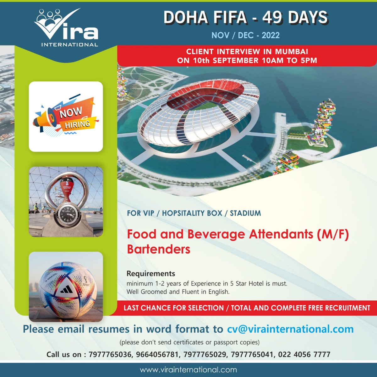 Vira_India's tweet photo. #Jobs #Recruitment #Jobsearch #Jobopportunity #Jobhunters #Jobvacancy #Openings #F&BAttendent #Bartender #FreeRecruitment #NoServiceCharge https://t.co/rwTClpaWLz