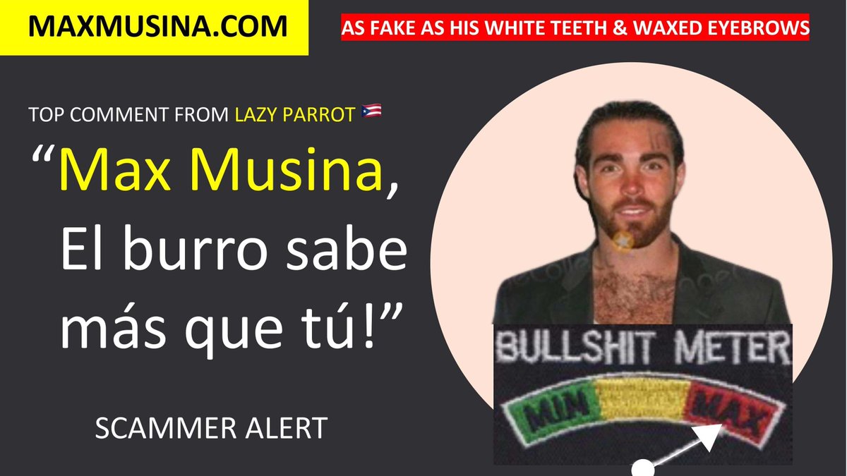 maxmusina82's tweet photo. Massimiliano "Max" Musina (Max Musina) #imdb Top Spanish comment from https://t.co/jtgvUBz99i on being an "el burro sabe, mad que tu!" #hollywood #mapgroup #maxmusina #massimilianomusina #puertorico #Satire #nft #Crypto #NFTGiveaway https://t.co/je6PMZzXqO https://t.co/xyI2BmpeH1