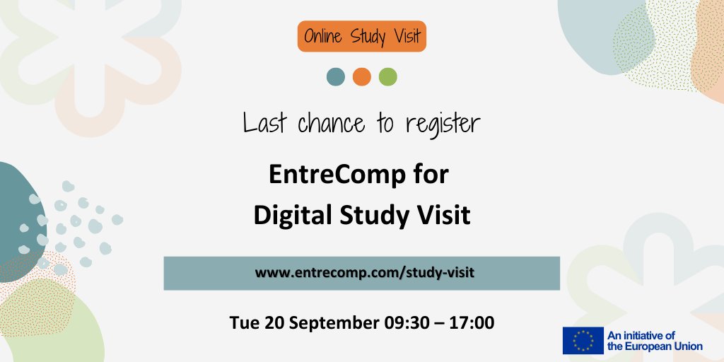 The #EntreCompforDigital Online Study Visit is almost here. If you haven’t registered yet, what are you waiting for? 
📆 20 September 
⏰ 09:30 – 17:00 CEST 
ℹ More details bit.ly/3PA8JGE 
📝 Registration bit.ly/3BaRJT1