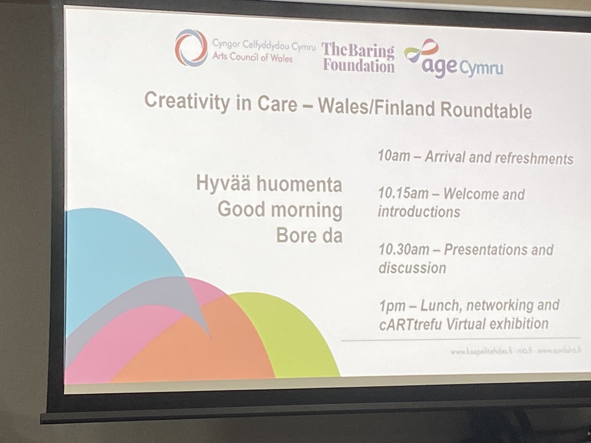 WahwnC's tweet photo. Great to hear how colleagues in Finland are working towards systemic change to embed arts and culture into health and social care for older people @AgeCymru @Arts_Wales_ @WAICymruWales @Baring_Found https://t.co/bWDeKUkE28