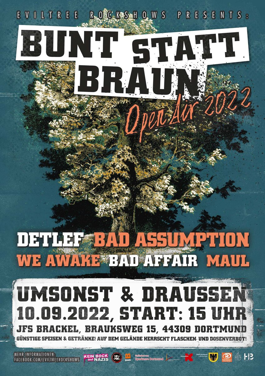 Übrigens: Am Samstag gibt es wieder das Bunt statt Braun Open Air in Dortmund Brackel

#buntstattbraunopenair
#umsonstunddraussen
#operationpunkrock
#dortmund 
#detlef