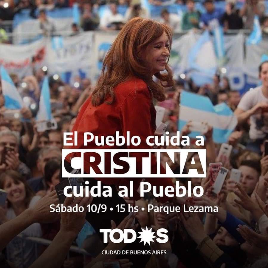NEComuna13's tweet photo. El pueblo cuida a Crisrina
               💙
Cristina cuida al Pueblo

Siempre con ella. Sábado 10/09- 15 hs - Parque Lezama

#TodosConCristina https://t.co/120YdUXQSq