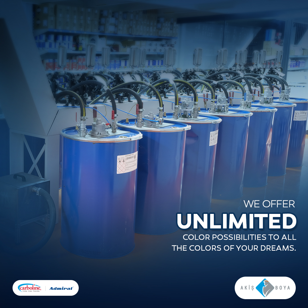 With fast delivery times and state-of-the-art production system, it is now easy to get the color you want for the product you want, depending on your area of application.
 
#Akişboya #Akispaint #Carboline #Admiral #paints #coatings #rightplace #rightproduct  #rightpeople