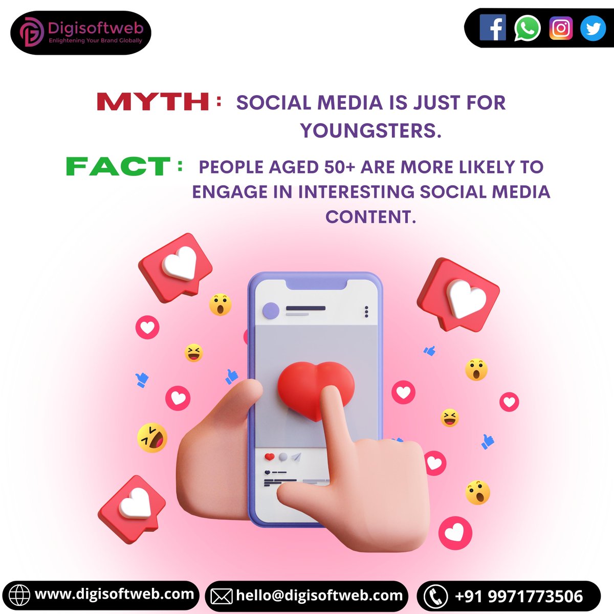 digisoftwebtech's tweet photo. It is totally irrelevant of these factors as long as you are #genuine, #authentic and trustworthy.
You can be 70 and still rock the Social Media just like an 18 year old. 
📞: +91 9971773506
🌏 https://t.co/bqNifzvV9v
#socialmediamarketing #marketing #onlinegrowth #branding https://t.co/5A2aTW2cLt