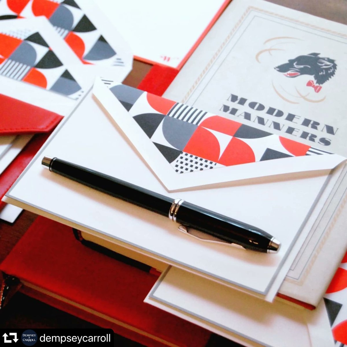 wereyouraisedby's tweet photo. When was the last time you sent a hand-written note to someone?

#repost @dempseycarroll
・・・
Sitting here thinking about how chic our collaboration with @wereyouraisedbywolves is. 🐺 #makingtraditionsmodern https://t.co/jeDG1QXfAX