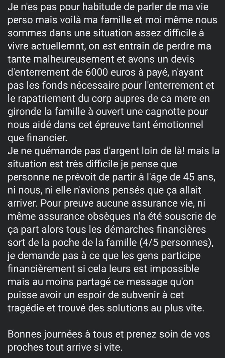 SkTarak_'s tweet photo. Bonjours a tous, alors voila je ne parle jamais de ma vie perso en général mais aujourd'hui j'en es besoin malheureusement pour moi et surtout pour elle et ma famille.
 
Bonne journée à vous et merci de votre lecture. https://t.co/hfuCPp4m09