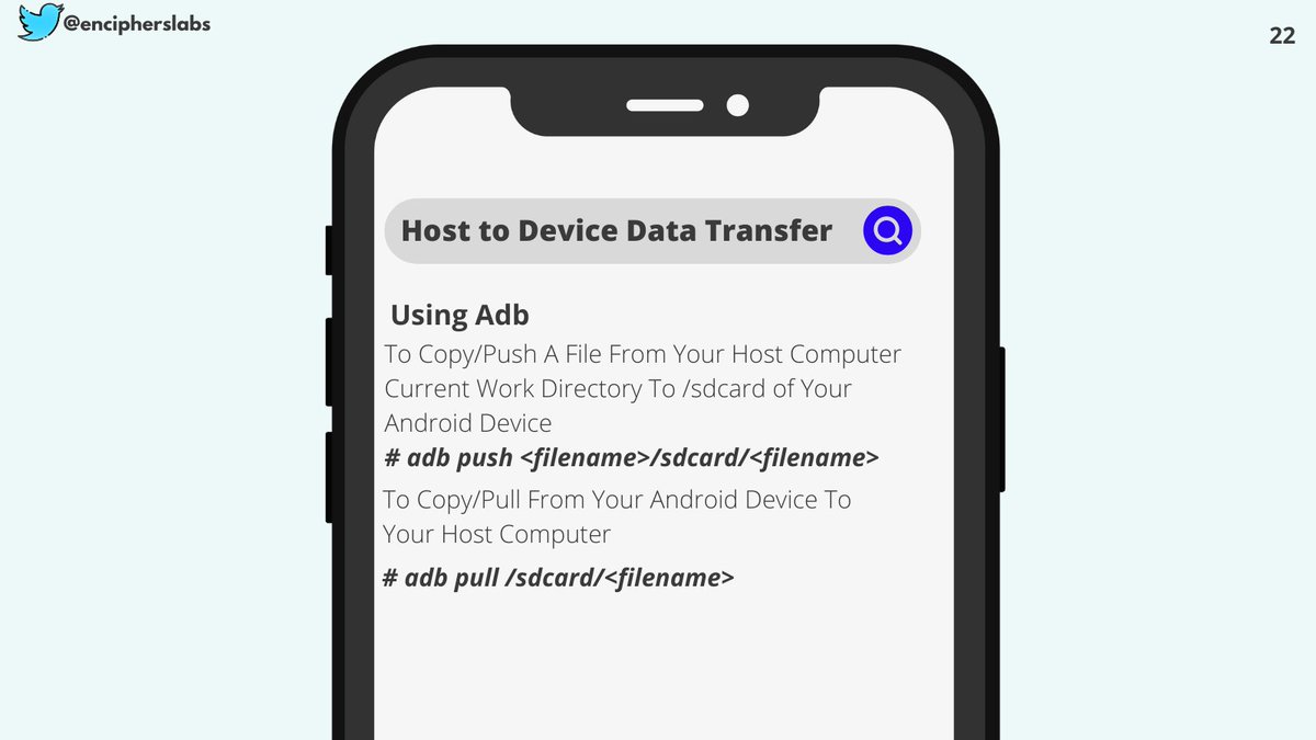 EnciphersLabs's tweet photo. Moving ahead, When it comes to data transfer between host to device, these can be achieved using android debug bridge
#infosec #networksecurity #cybersecurity
#DataSecurity #Androidsecurity #Mobilesecurity #appsec #maleware #Hackingtime #vulnerabilities #databreach #enciphers https://t.co/ULJzuV3ORw