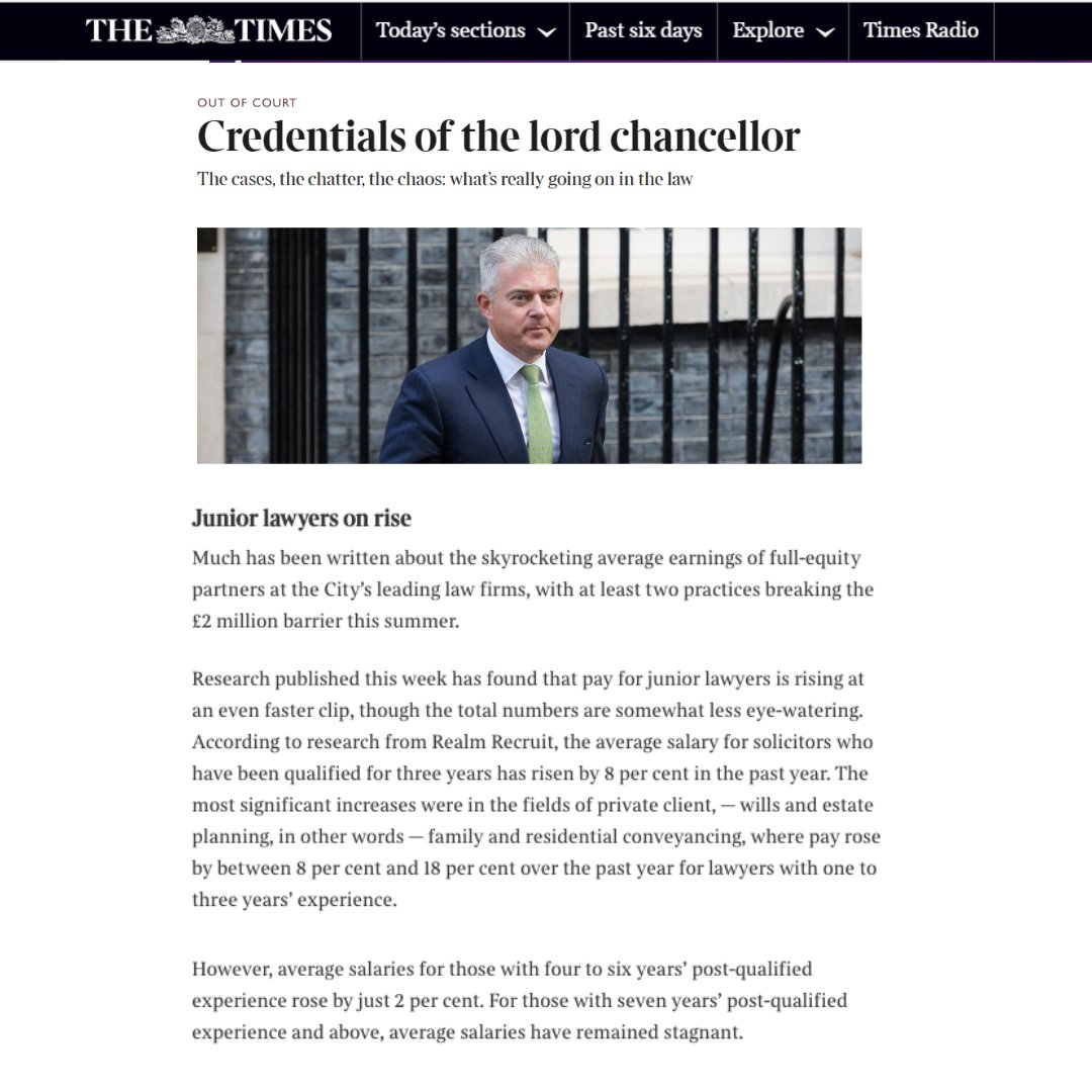Delighted to see <a href="/RealmRecruit/">Realm</a>'s recent salary research mentioned in <a href="/thetimes/">The Times and The Sunday Times</a>.

Our salary data, along with our recommendations for law firms, will also form part of our Annual Report, released next month.

thetimes.co.uk/article/creden…

#LegalRecruitment #JuniorLawyers #LawFirms