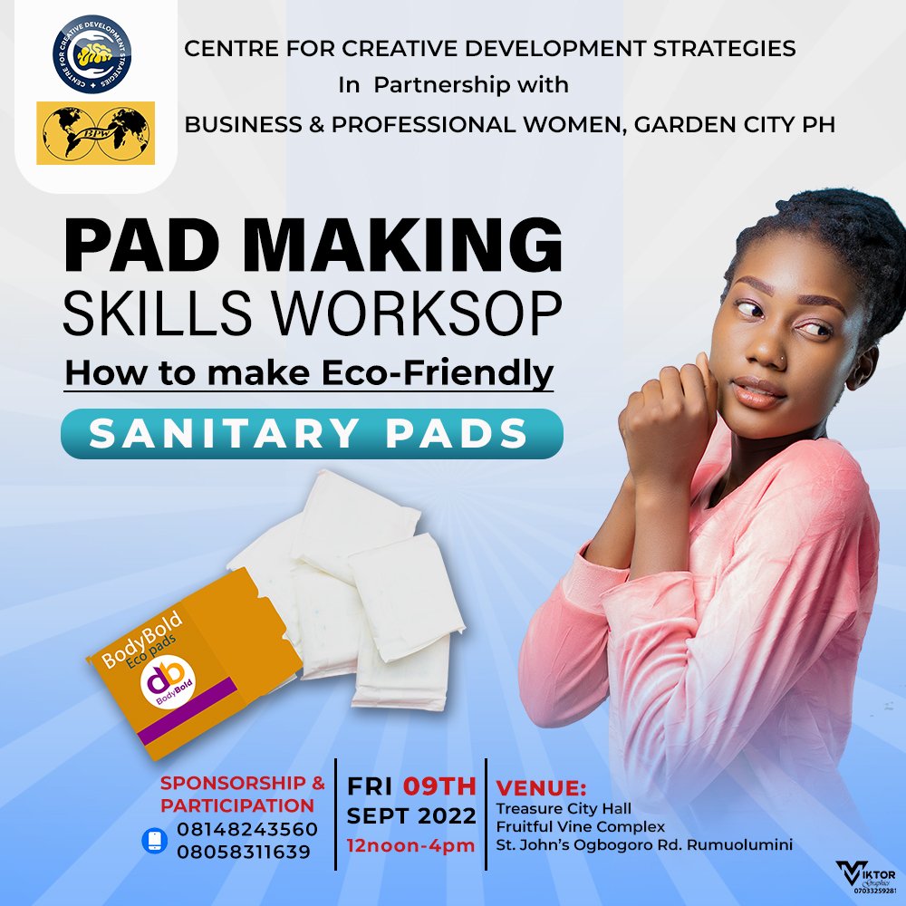 BodyboldEcopads's tweet photo. 📌If you're in the City of Port Harcourt, join us in this workshop: we're about to teach MENSTRUATORS how to make #ecofriendly sanitary pads.
For two reasons:
1. Access to #ecopads
2. Business Enterprise Opportunity
We're #BODYBOLD, sponsored by #ccds Be there‼ https://t.co/FYhfShTpRh