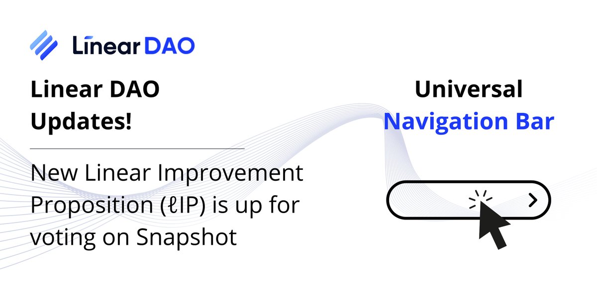 LinearFinance's tweet photo. New ℓIP up for voting on our Snapshot space⚡️

🖱Easily navigate across all your favorite Linear #dApps in one place with the new Universal Navigation Bar!💻

Vote for your prefered format👇
https://t.co/IWshnhvkXf

#LinearFinance $LINA $LUSD #DeFi #DAO https://t.co/rT5HNlEcY2