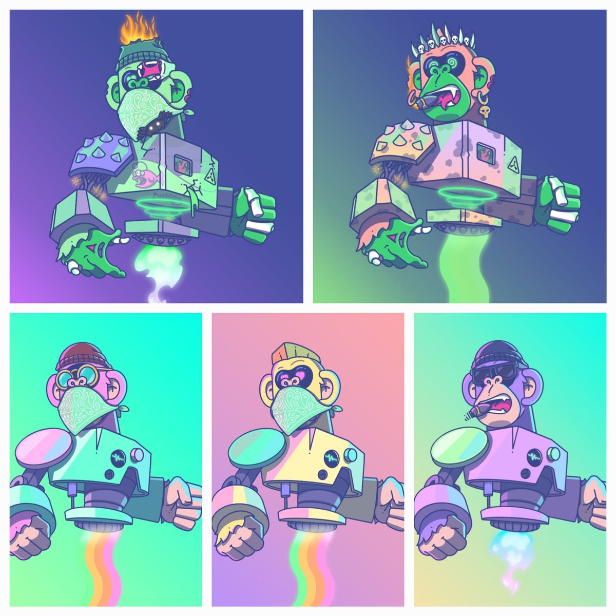 Semitruck420's tweet photo. Fused all my @TheApeInvaders and got 2 mutant @exovaders couldn't be more happier! ❤️ The art work is amazing and I love how combining traits! So freaking awesome, you guys out did yourself! https://t.co/BtHL6Ty9No