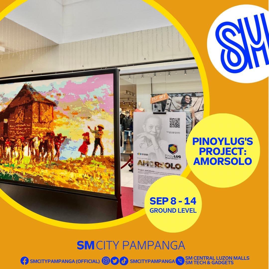 PINOYLUG's tweet photo. Project AMORSOLO at SM City Pampanga! See the unique &amp; original concept  of 3 great works of Fernando Amorsolo into remarkable LEGO® mosaic art. Exhibit runs from 8-14 September 2022 at Global Fashion Wing.

#ProjectAMORsoloAtSMSupermalls
#MasterBuildersOfGoodVibes https://t.co/4TQzIQ6yqX