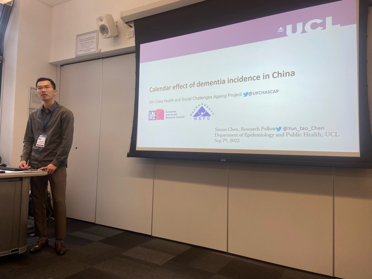 UKCHASCAP's tweet photo. Excellent presentation by our Research Fellow @Yun_tao_Chen at #SSM2022 on the calendar effect of dementia incidence in China @SocSocMed @UniofExeter https://t.co/gl0Kk1BOLK