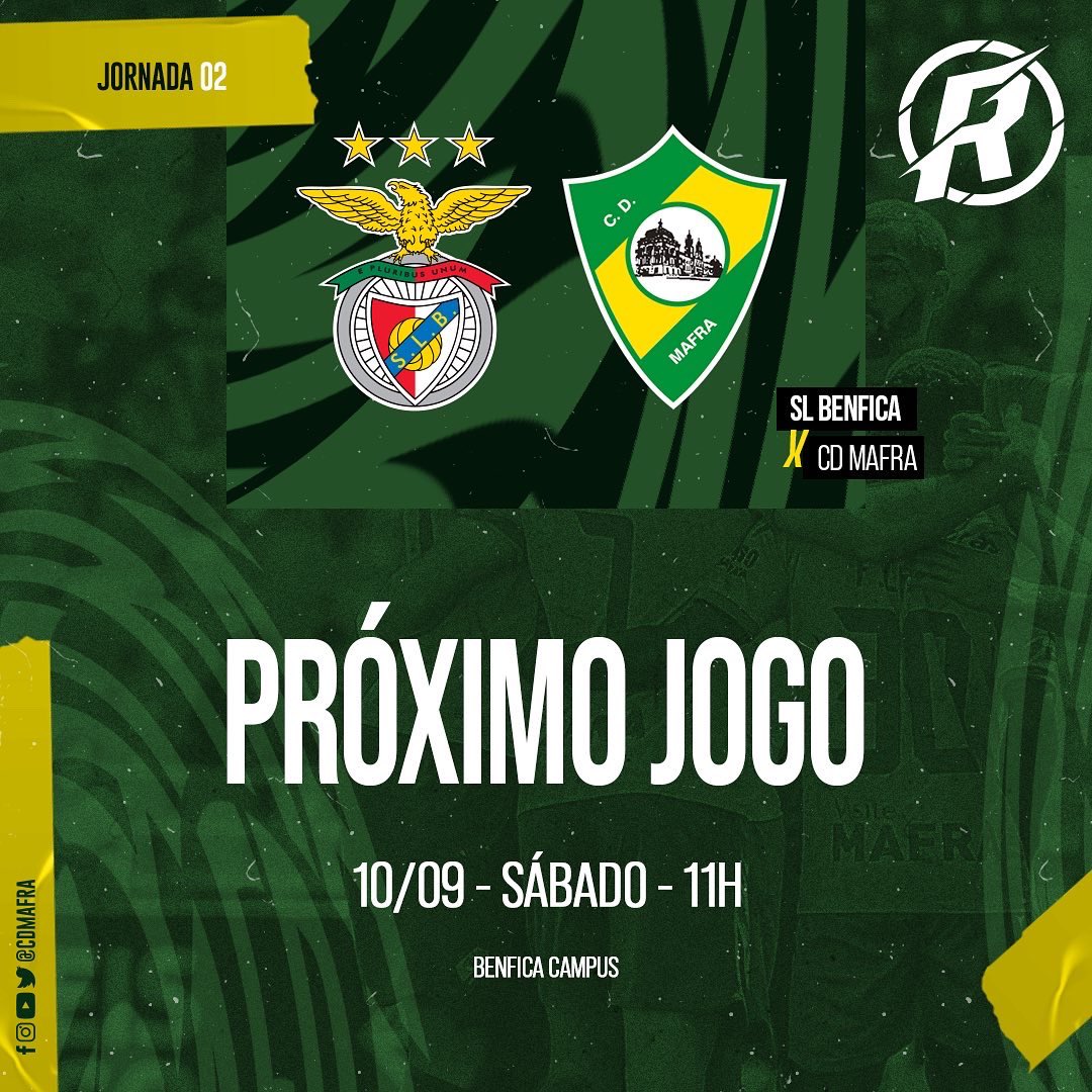Sábado é dia de envergar o #ConventoAoPeito 💪

🔜 O nosso dia inicia com a #LigaRevelação às 11H, no Benfica Campus e termina com a #LigaPortugalSABSEG às 15H30 no Municipal de Mafra.

🎫 Bilhetes para o #CDMFCPB à venda na Secretaria e @o_cantinho_do_mafra

#TodosSomosMafra